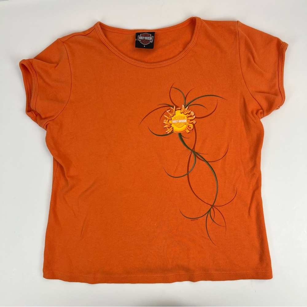 Harley Davidson T Shirt Orange Large Slim Fit Woman’s 2006